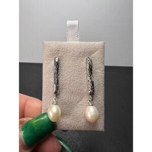 Thai sterling silver freshwater pearl drop earrings